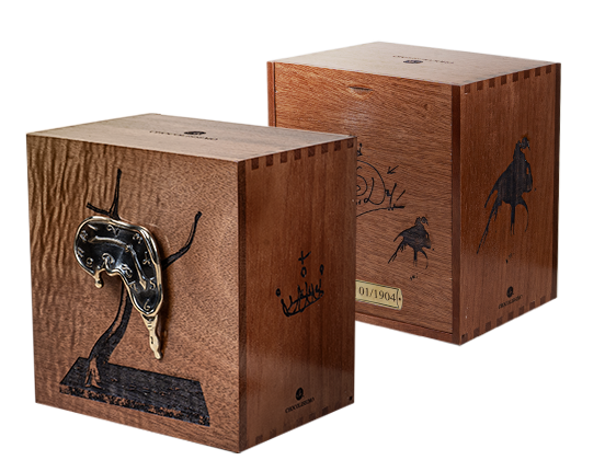 Holzschachtel mit Pralinen, signiert mit der Unterschrift von Salvador Dalí