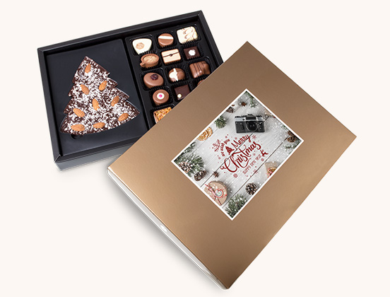 Einzigartige Merkmale des Weihnachtspralinen-Sets mit Ihrem eigenen Foto verpackt